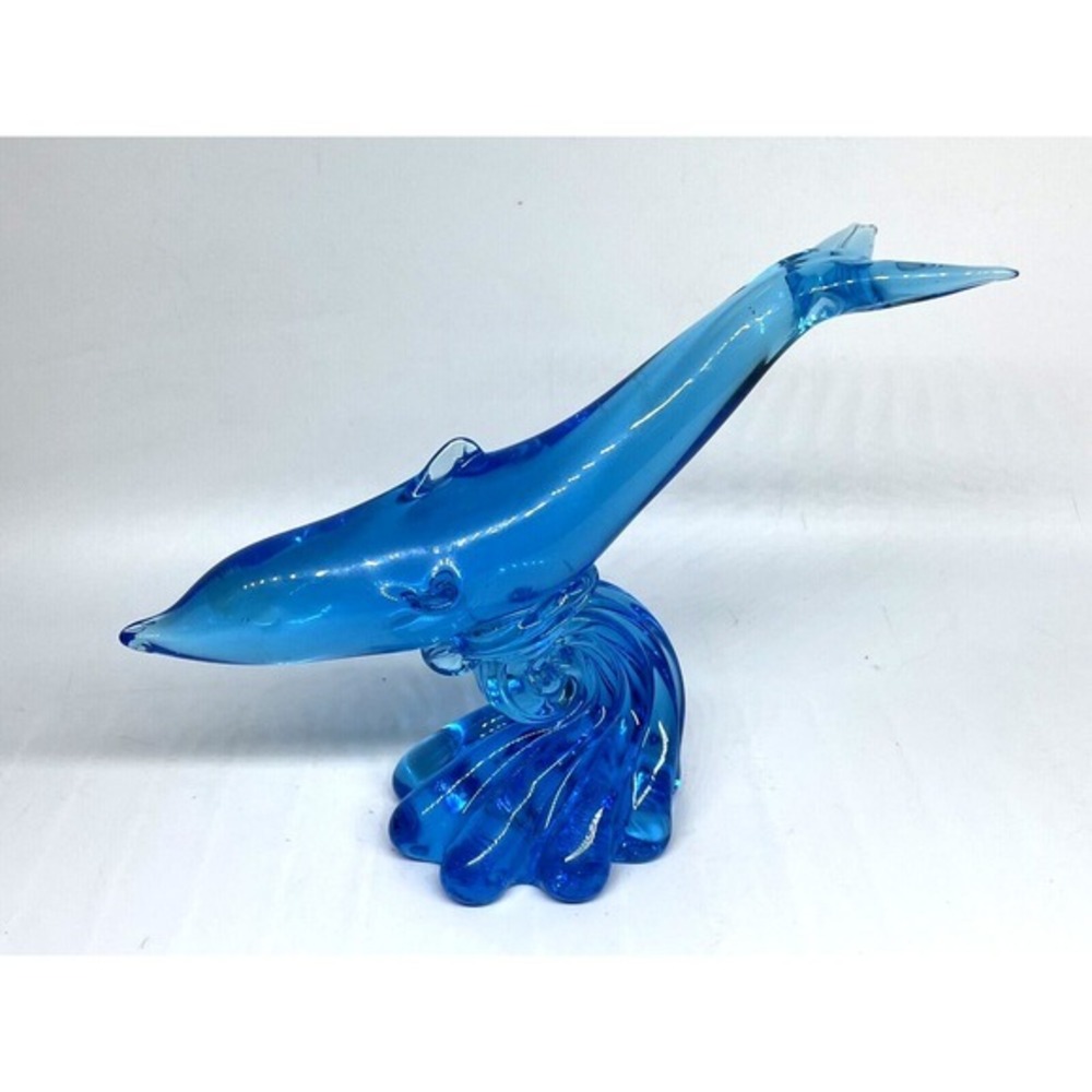 Hand Blown Glass Dolphin 8" Sculpture Vinci Art Glass Vintage